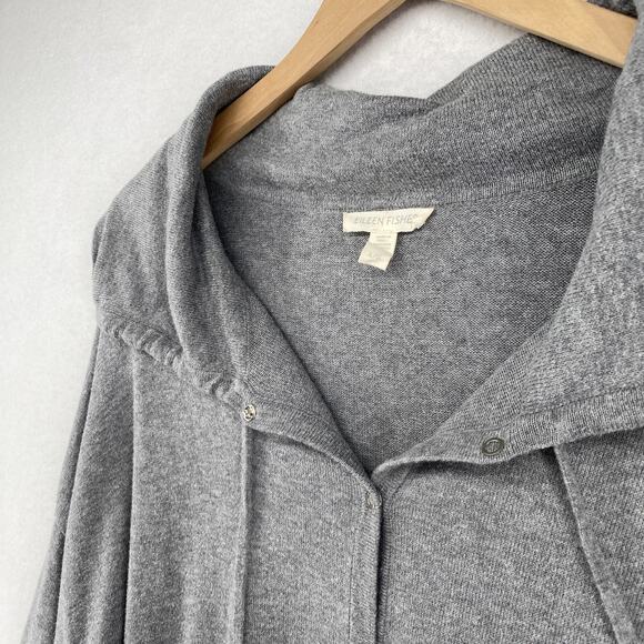 EILEEN FISHER Sweater L Organic Cotton Snap Front Cardigan Oversized Gray - Picture 5 of 13